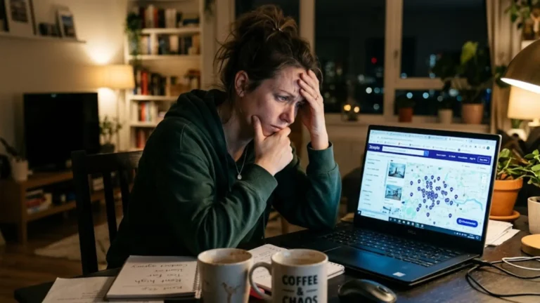 Woman scouting for Italian properties worried and overwhelmed because she can't find the right house to move into in Abruzzo