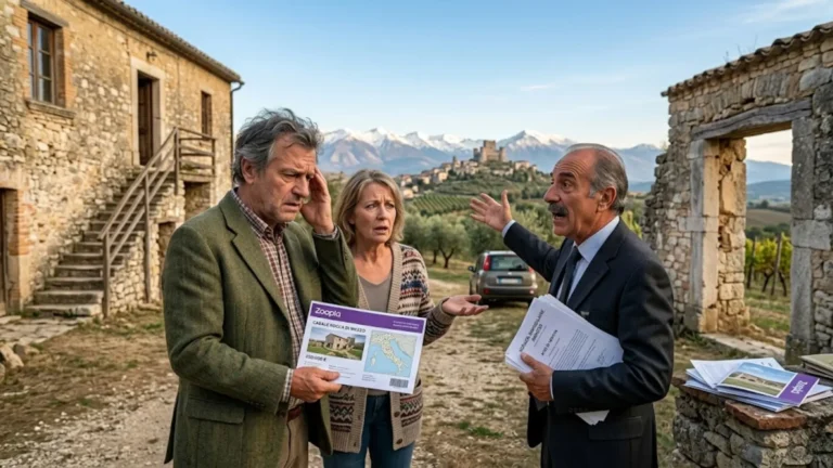 Middle-age marriage having issues understanding the realtor in an Italian property viewing