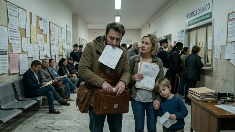 Expat couple waiting in line at the ASL office in Abruzzo to get Italian health card