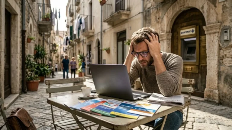 A male expat choosing an Italian bank in Abruzzo where to open his account