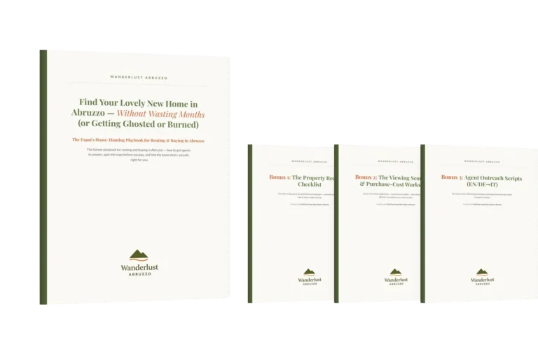 Image of the 3D book mockup of The Home-Hunting in Abruzzo Playbook by Wanderlust Abruzzo