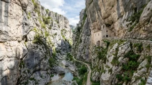 Dramatic limestone gorge and rock hermitage in Majella National Park, Abruzzo, Italy