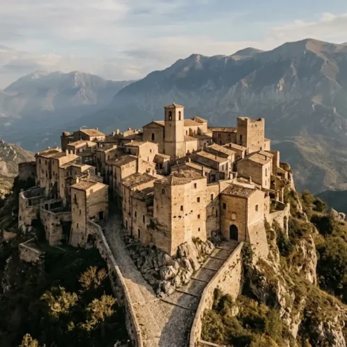 Historic stone hill town in Abruzzo, Italy, representing the region's ancient roots and naming history